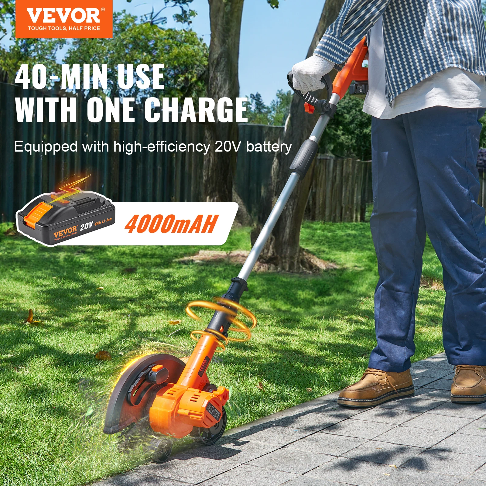 VEVOR Lawn Edger 20 V แบตเตอรี่ขับเคลื่อน 9 นิ้ว 3 ตําแหน่งความลึกของใบมีดสําหรับสนามหญ้า Driveways เส้นขอบและขอบทางเท้า