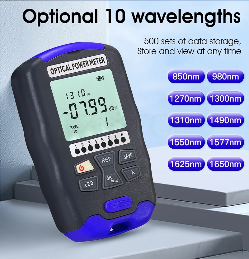 

-70~+10dbm -50~+26dbm Mini Optical Power Meter Fiber Optic Tester OPM With LED Lighting Rechargeable Battery Customized