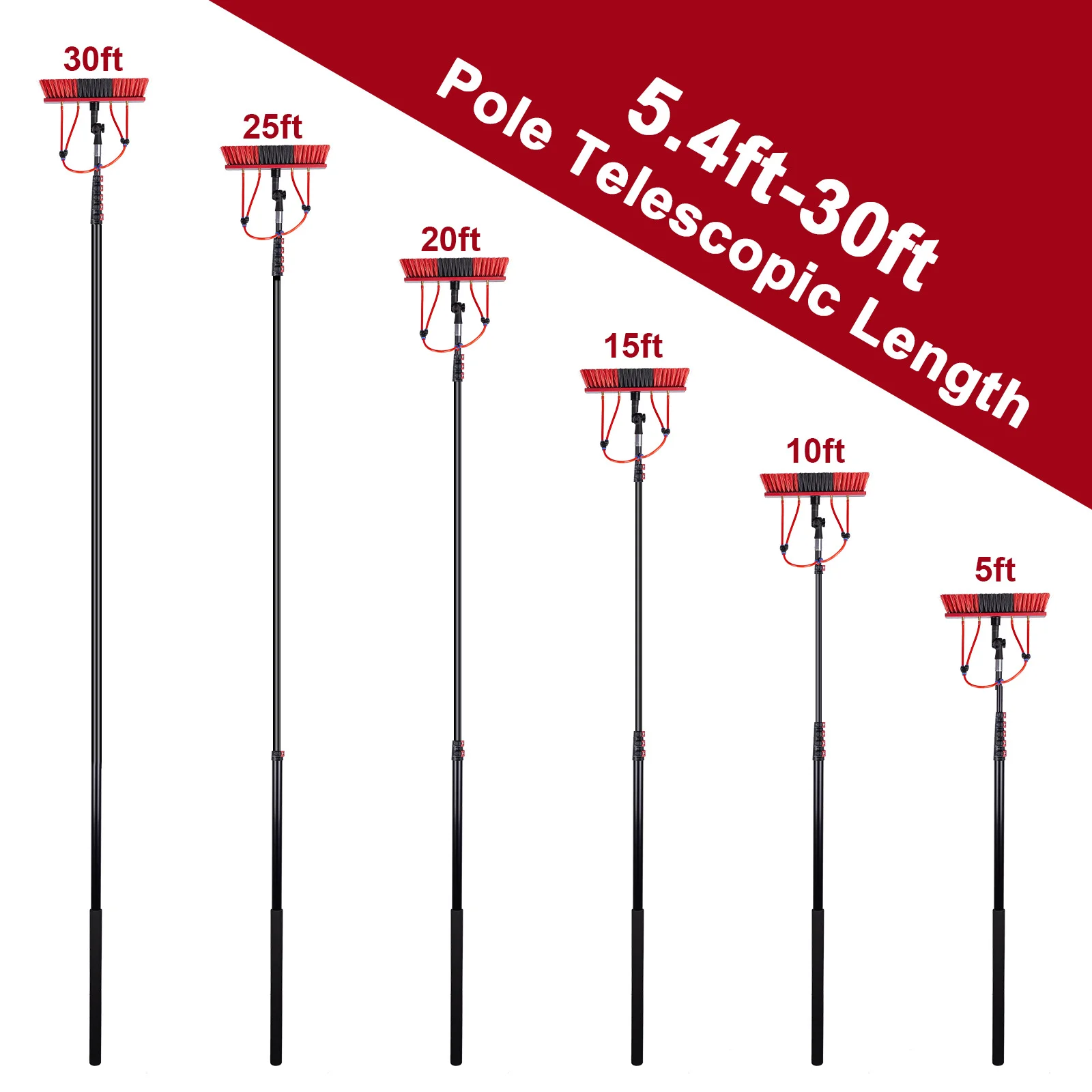 태양광 패널 청소용 36피트 알루미늄 텔레스코픽 막대, 창문 청소 브러시 폴