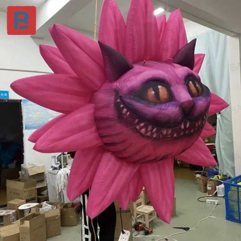 팽창식 체셔 고양이, 송풍기 포함, 팽창식 꽃, 팽창식 만화 캐릭터, 쇼핑몰 광장 행사 장식 소품