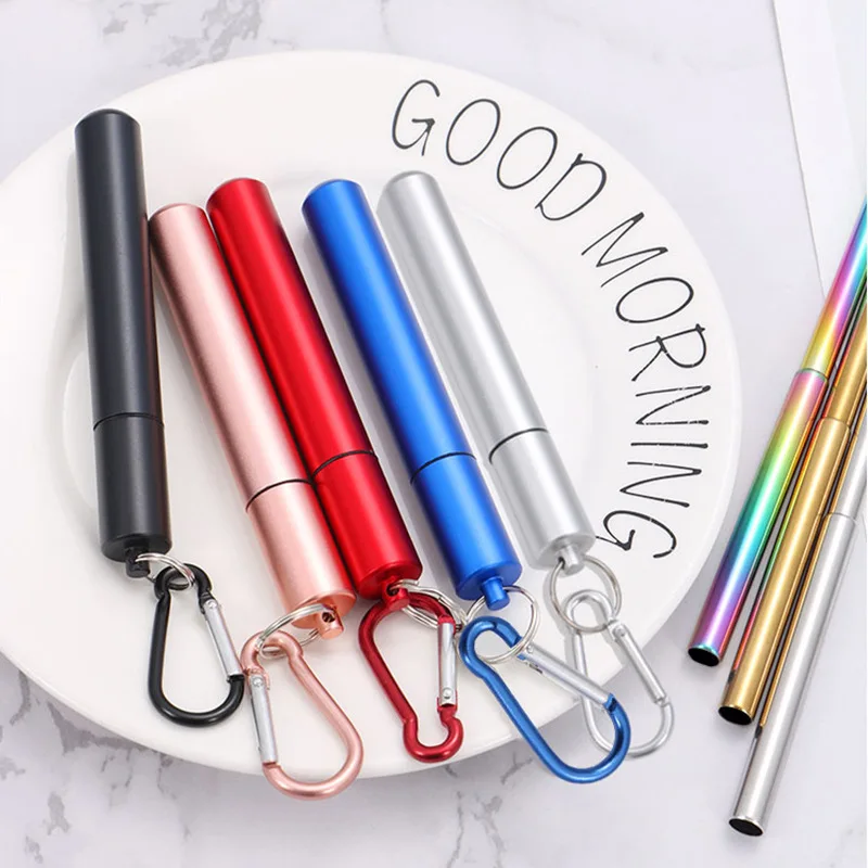 Reusable Telescopic Straw 304 Stainless Steel Metal Straw With Cleaning Brush Portable Drinking Straw Set For Travel With Case