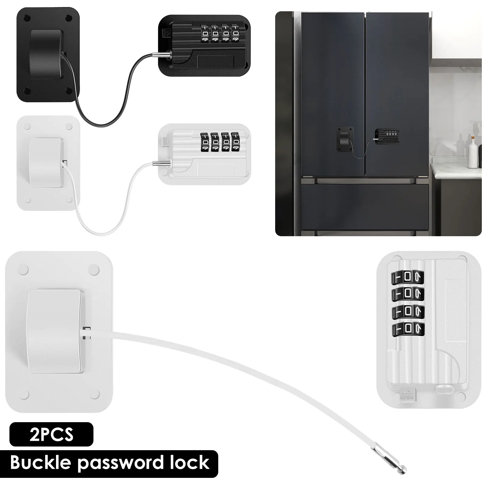 2Pcs Refrigerator Locks Child Proof Fridge Lock with Password Self Adhesive Cabinet Locks Drill-Free Refrigerator Door Lock