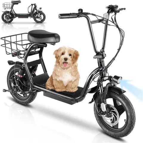 Caroma 500W Electric Scooter with Seat, 14" Fat Tire, 500Wh Battery,25 Miles&20MPH, Foldable, with Basket&Shock Absorbing
