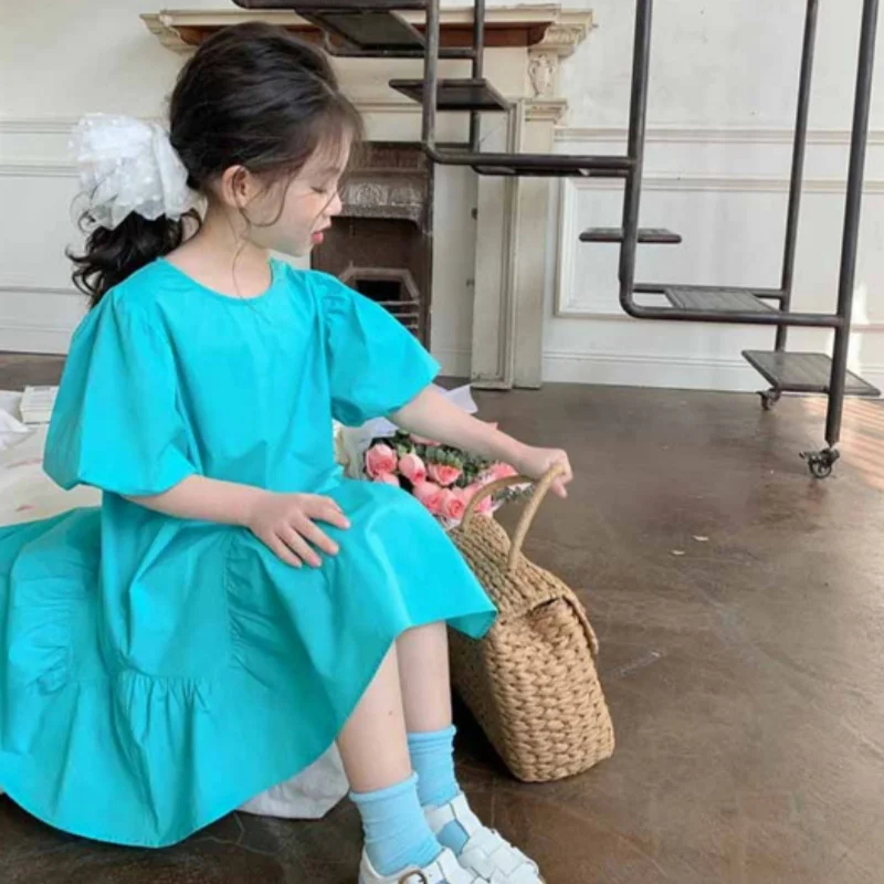 

Girl Dress Kids Baby Party Birthday Evening Gown Cotton 2024 Sky Blue Spring Autumn Outfits Toddler Beach Flower Girl Dress Chil