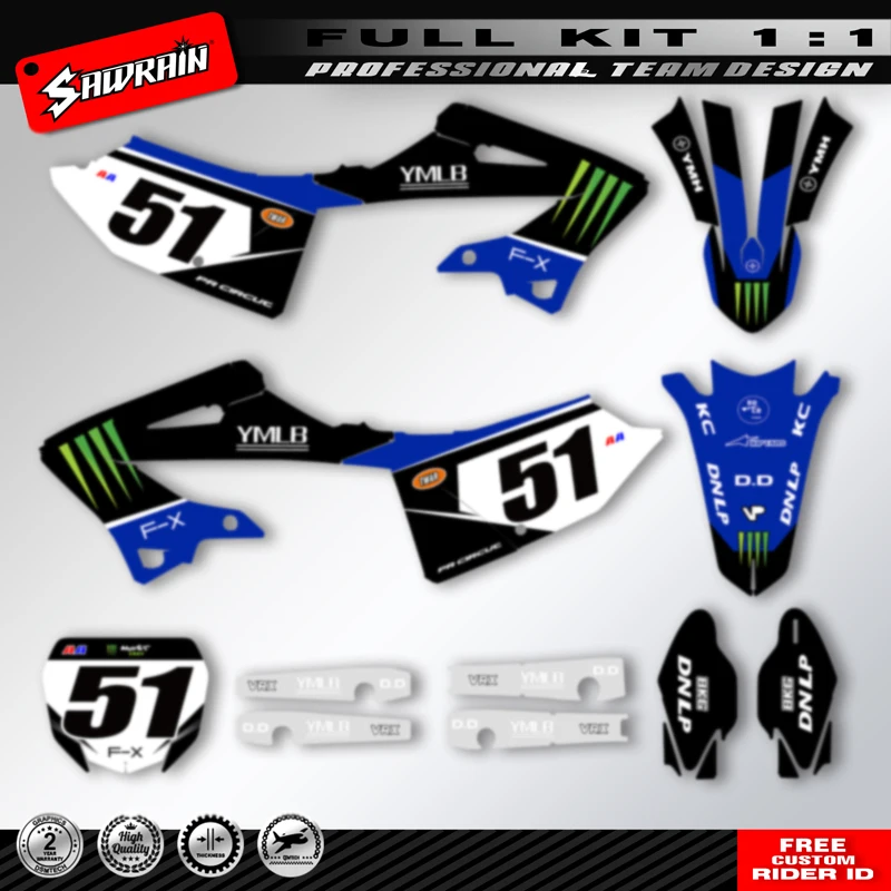 Sawrain Motorcycle Sticker Custom Team Graphics Backgrounds Decals Kit For YAMAHA YZ 125 250X 2022 2023 2024 Blue Black