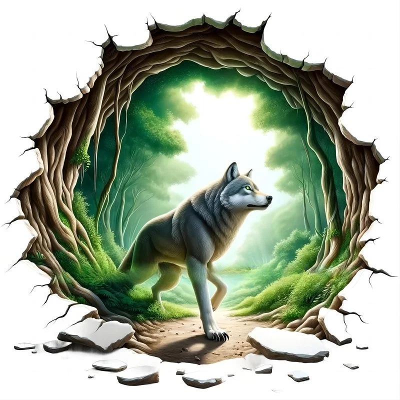 ملصق حائط ذئب أبيض لغرف الأطفال ، ديكور خلفية المنزل ، جدارية ، ورق حائط لغرفة المعيشة ، ملصق مضحك ، E43 #2