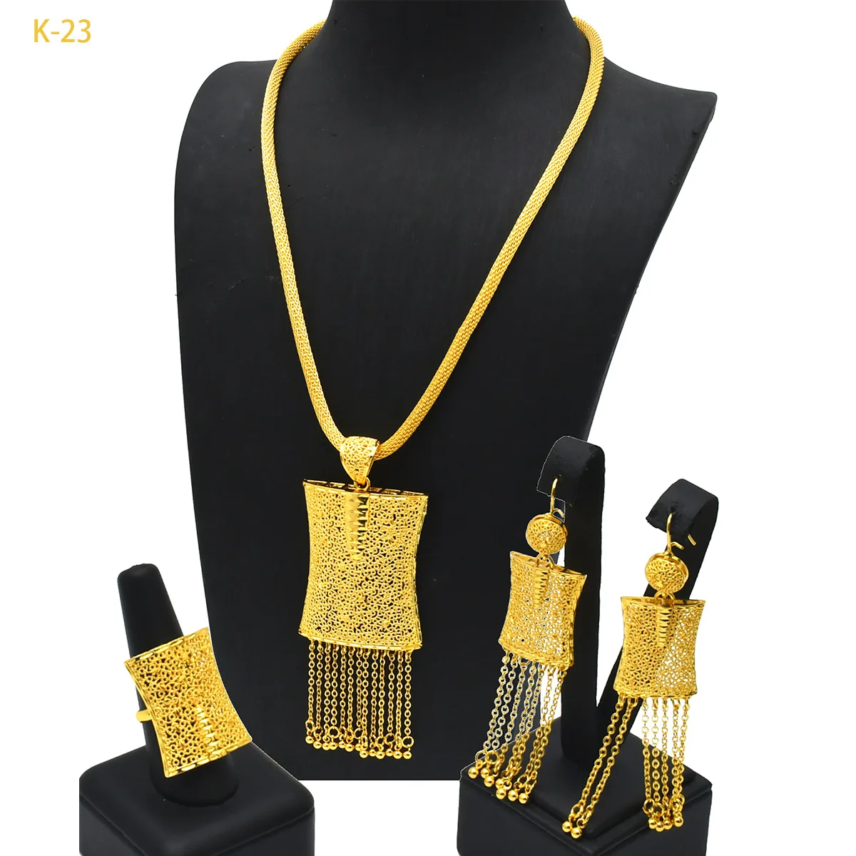

24K Gold AU999 Women's Necklace Earrings Ring Geometric Tassel - Neck ears fingers, full-set sparkle, inherent focal charm