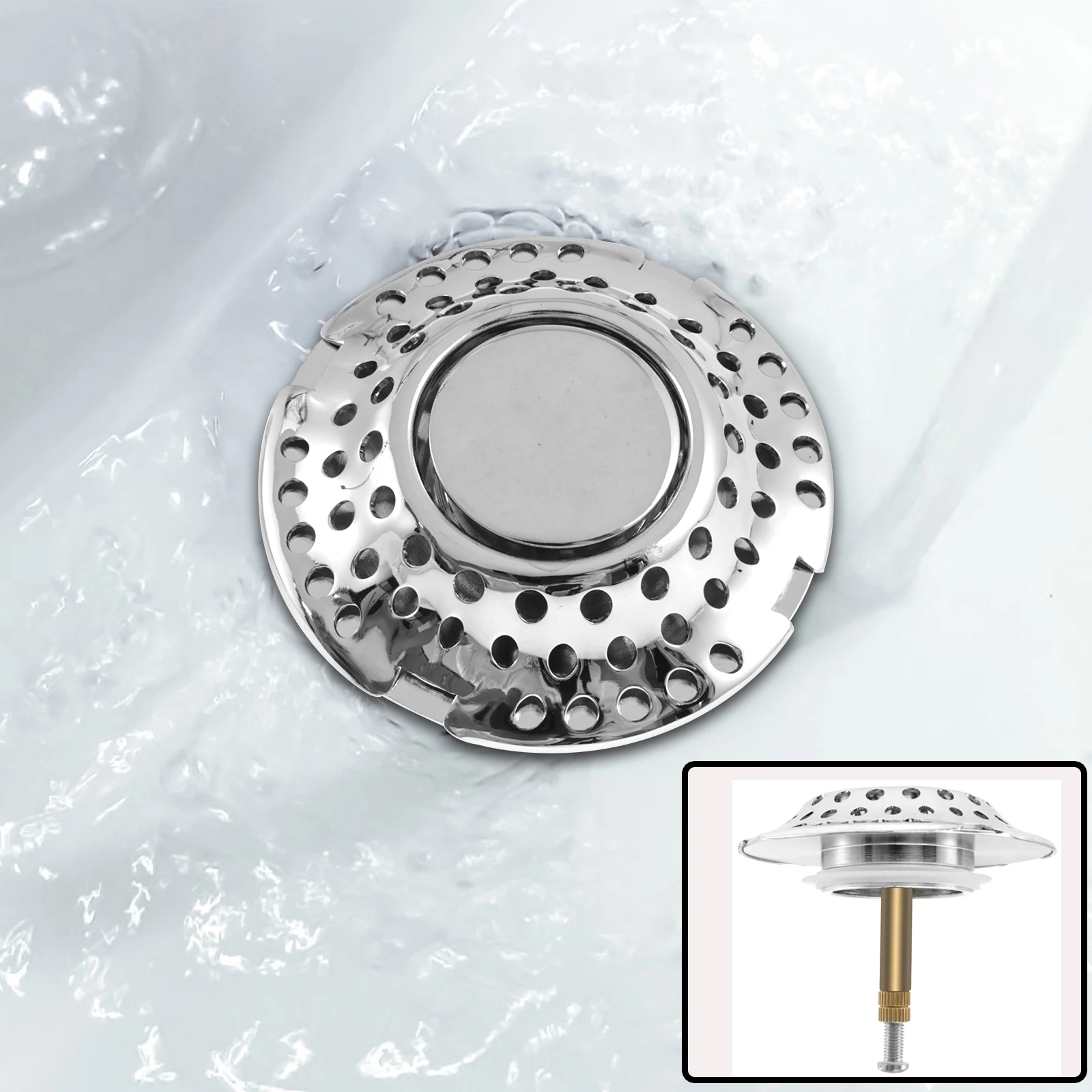 

Tub Stopper Bathtub Drain Plug, Pop Up Tub Drain Hair Catcher, Drain Cover with Strainer, for 1-2/5 to 1-5/6inch Bath Drain Hole