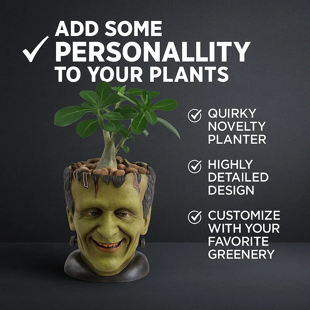 Creative Frankensteined Plant Pot Halloween Horror Head Sculpture Resin Planter for Indoor Succulent Garden Desk Decor