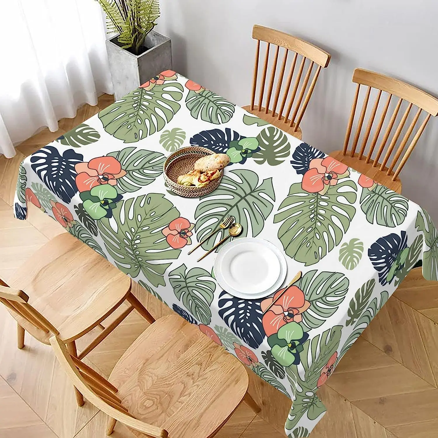 

Tropical Green Palm Leaves Rectangle Tablecloth Holiday Party Decorations Waterproof Tablecloth for Kitchen Dining Table Decor