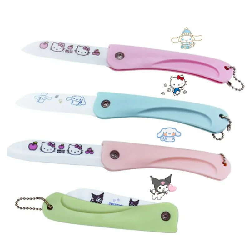 Sanrio Hello Kitty Kuromi-cuchillo plegable de cerámica, Mini pelador de alimentos portátil de viaje para el hogar, Cinnamoroll