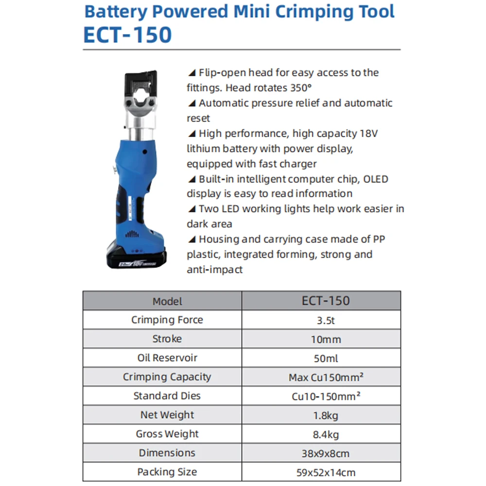 -150 3.5T Automatic Pressure Relief High Performance  Powered Mini Crimping Tool