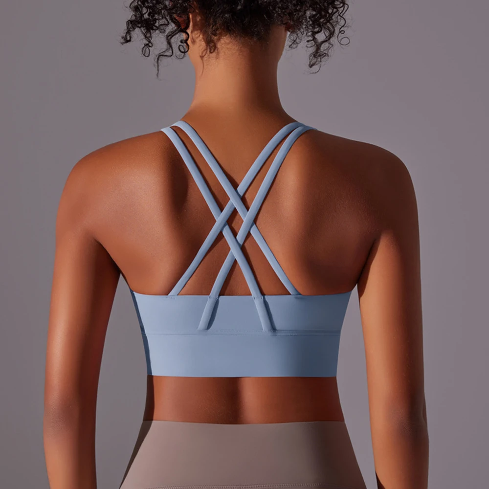 

Women Cross Back Sports Bra With Padded Fitness High Support Underwear Soft Fitness Yoga Bra Athletic Workout Running Gym Top
