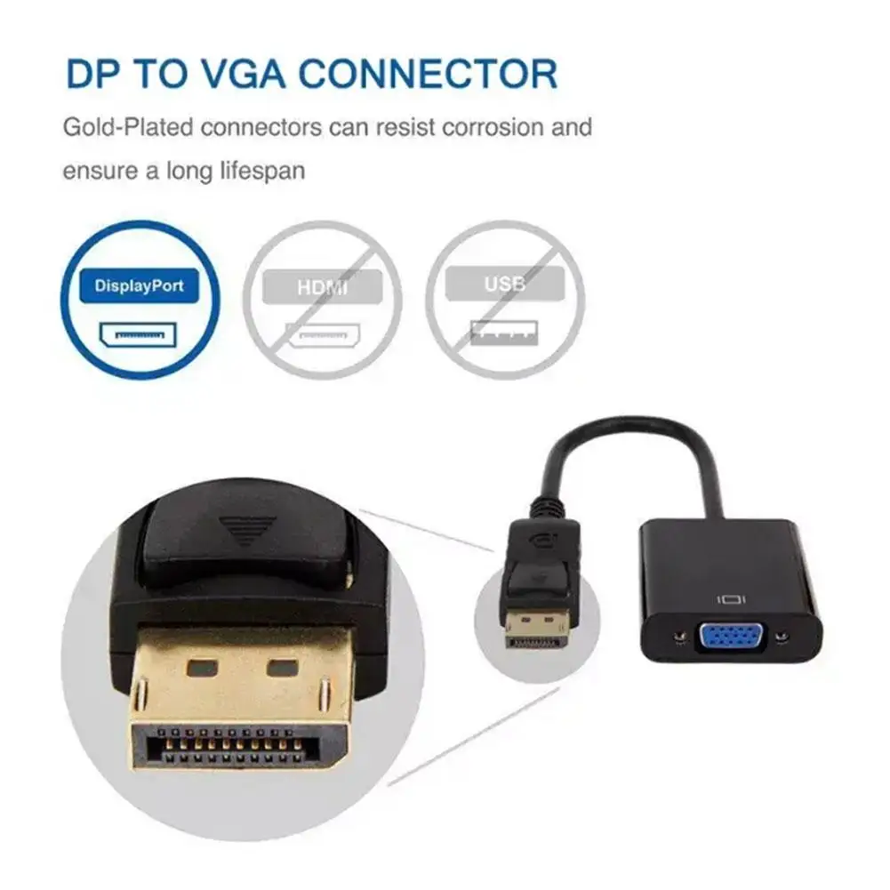 New Dp To Vga Adapter Cable 1080p Displayport To Vga Converter Cord For Hdtv Monitor Projector Pc Computer Adapter P1x0