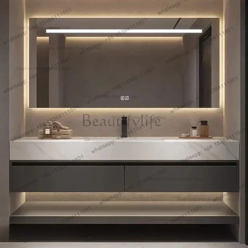 Modern Luxury Rock Panel Bathroom Cabinet Vanity with Sink Bathroom Mirror Cabinet Simple Fashion Furniture