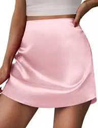 Classic Stain Silk Mini Skirt A-Line Stretchy Short Skirt Sexy Satin Silk Skirt Girls