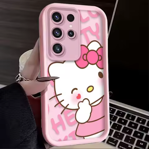 Lovely Pink Hello Kitty Case For Samsung Galaxy A16 A06 A55 A25 S25 S23 S24 Ultra S22 S21 Plus FE A56 A36 A26 A15 A35 5G Cover