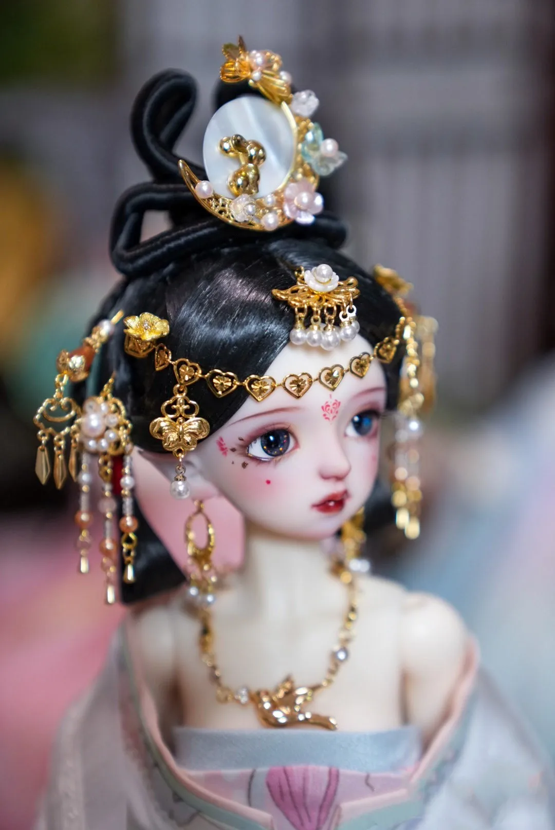 Doll Accessories 1/3 BJD Headdress Hair Crown “Moon Fairy” 1/4 Tiara Earring Necklace Set