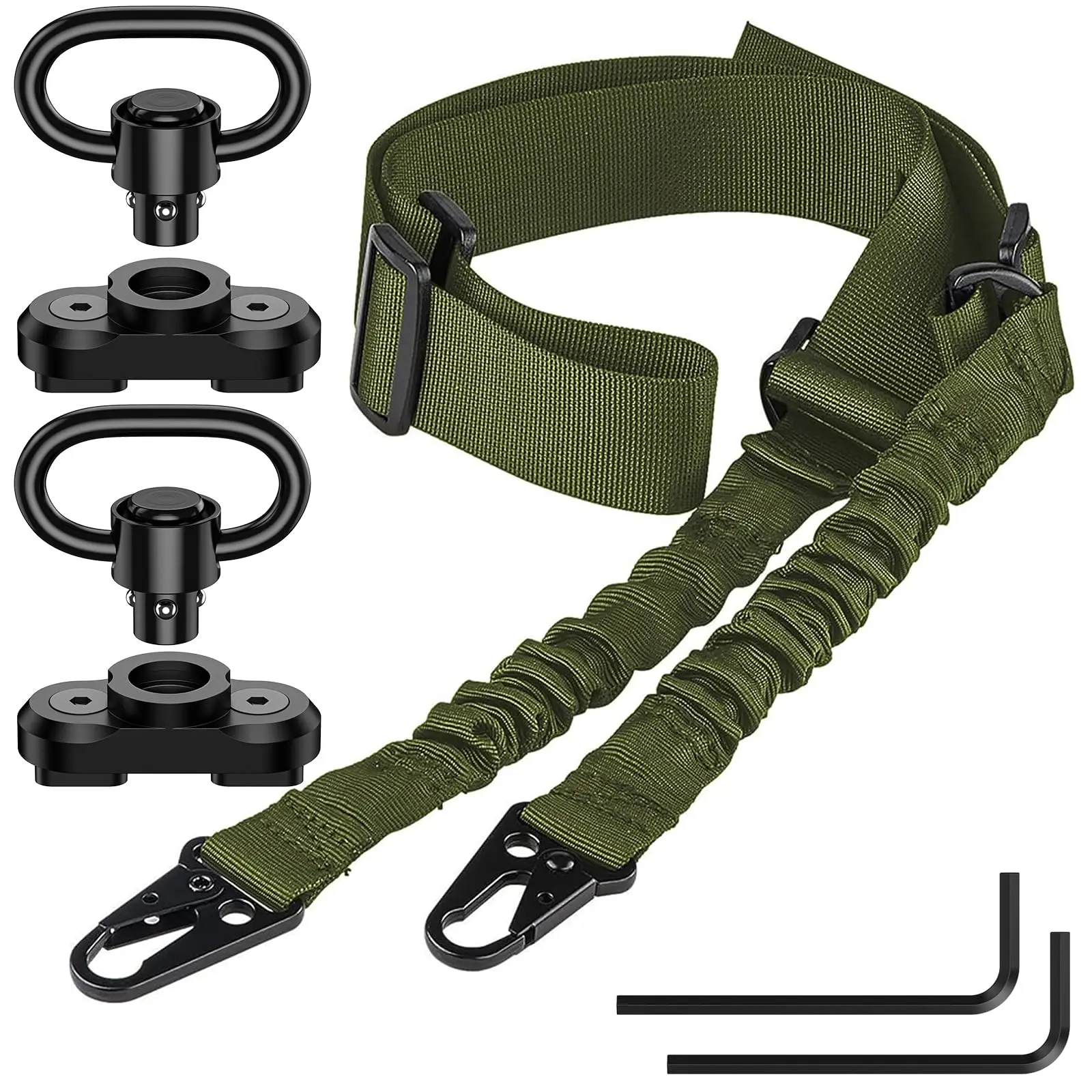 Two-point sling Adjustable Length premium Elestic Cord Design Metal Opening Spring Hooks with 2 Pack Sling Swivels