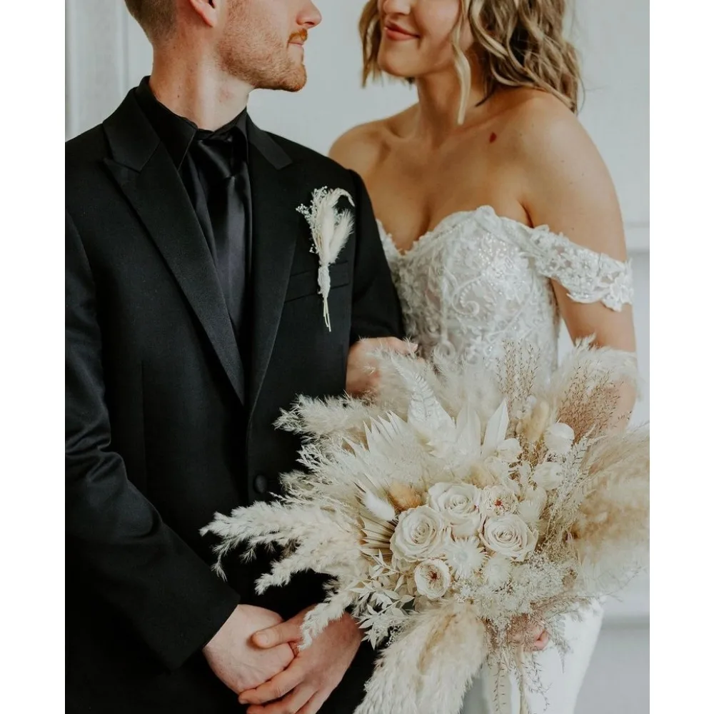 Bouquet de Fleurs vaccées pour Mariée et Demoiselle d'Honneur, Herbe de la Pampa, Mariage