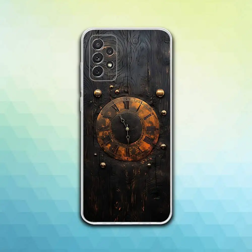 Bússola de madeira relógio arte caso telefone para samsung s30,23,21,22,20, fe lite, s10,9,8,7 pius note20ultra macio transparente