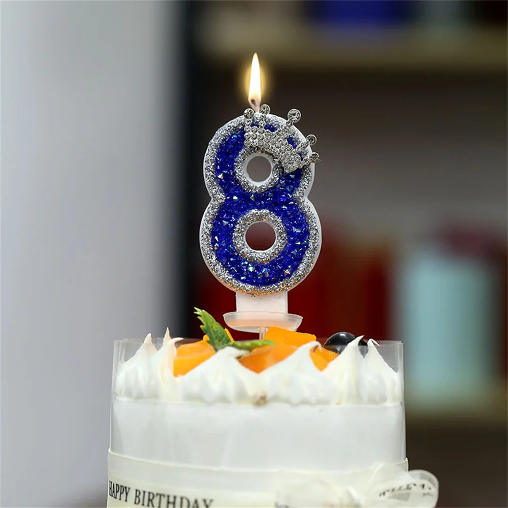 Blue Birthday Number Candles 0-9 Glitter Blue Candles For Cake 3D Shape Cake Topper Decoration For Wedding Reunions Theme Partie