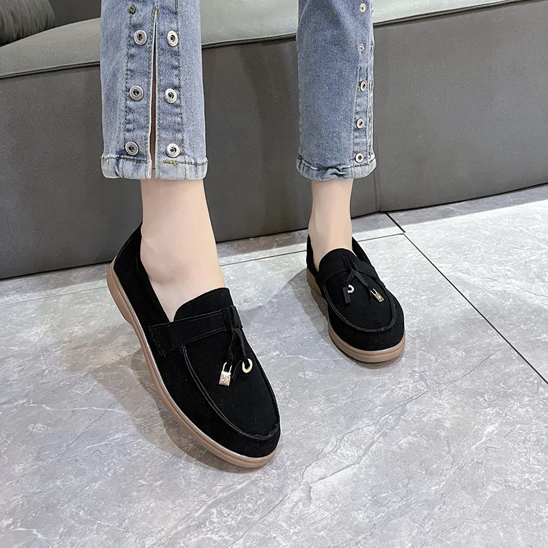 Zapatos Para Mujeres British Single Shoe Women 2023 Autumn New Suede Flat Shoe Soft Leather Loafers Shoe Casual Shoe Women Shoe