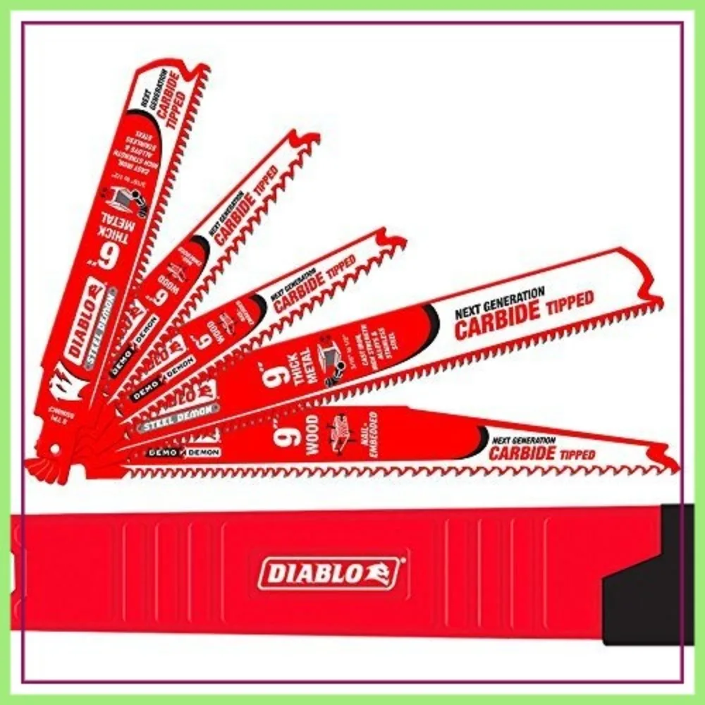 

Carbide Reciprocating Saw Blade Set, Cuts Nail-Embedded Wood & Thick Metal, 6"/9" Lengths, 5-Piece Variety Pack - DS005SC