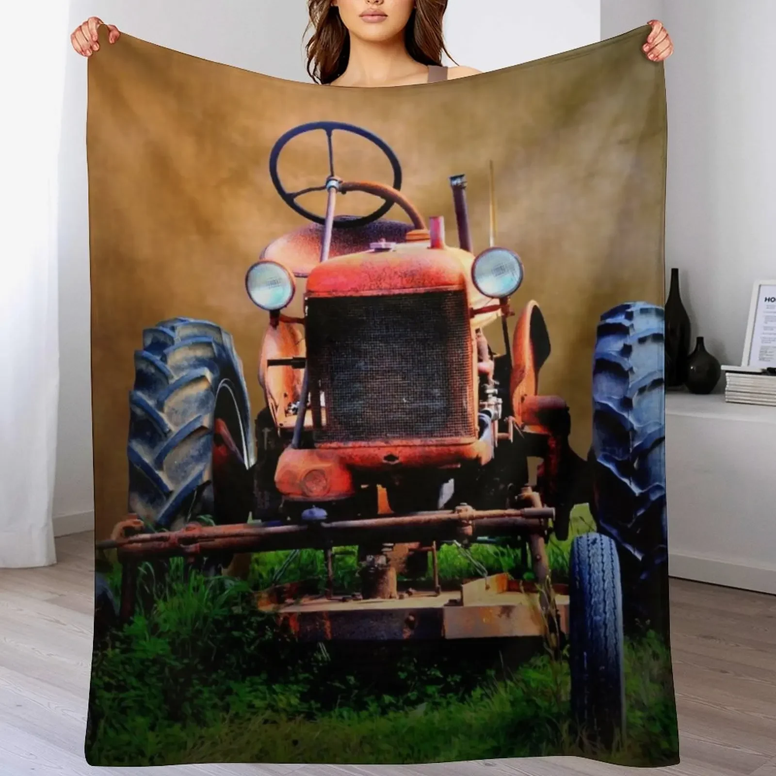 Rusty Old Tractor Throw Blanket Vintage Sofas Blankets