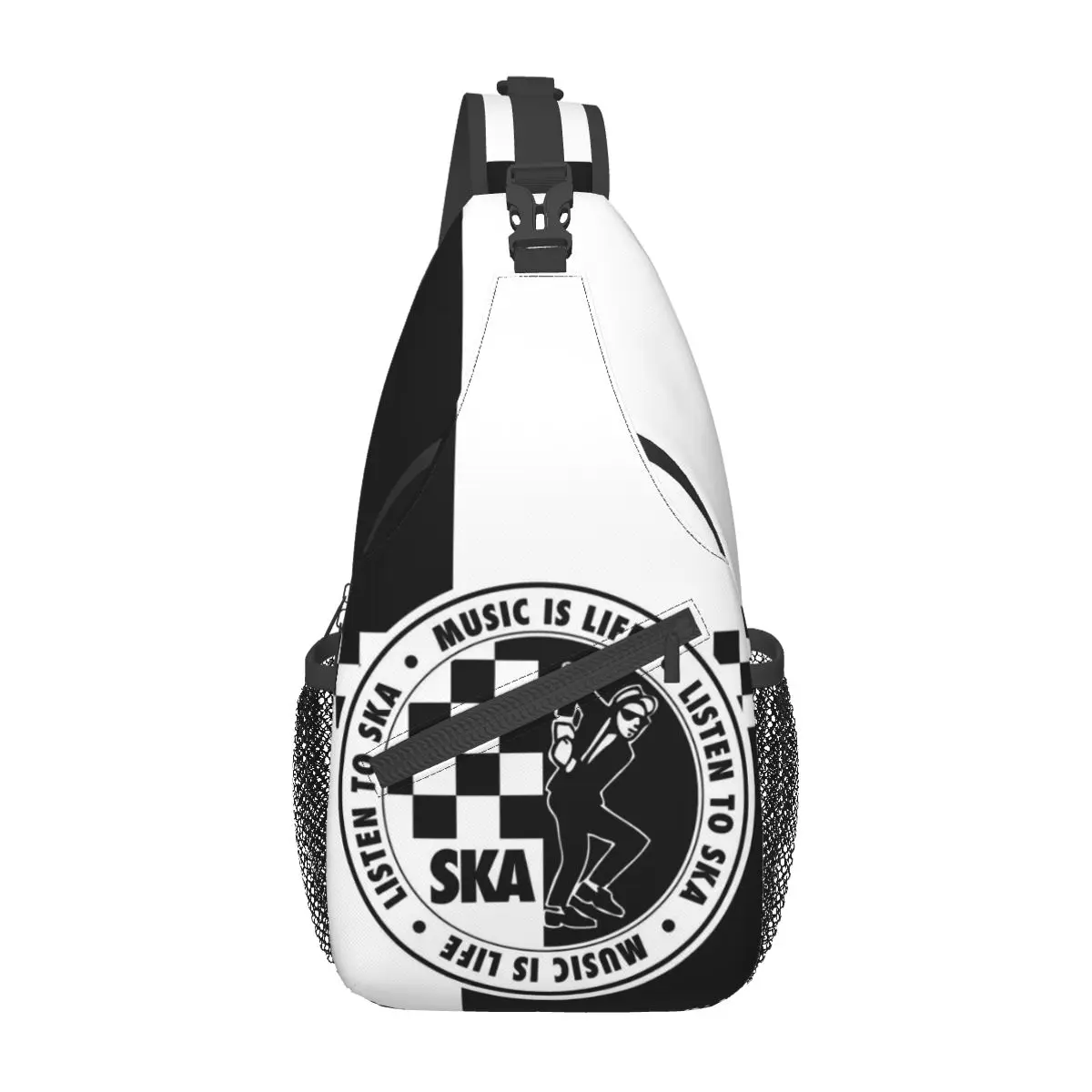 Ska Checkered Logo 2 Tune Punk Crossbody Sling Bag Pattern Chest Bag Retro Two Tune Punk Daypack for Hiking Outdoor Biking Bag