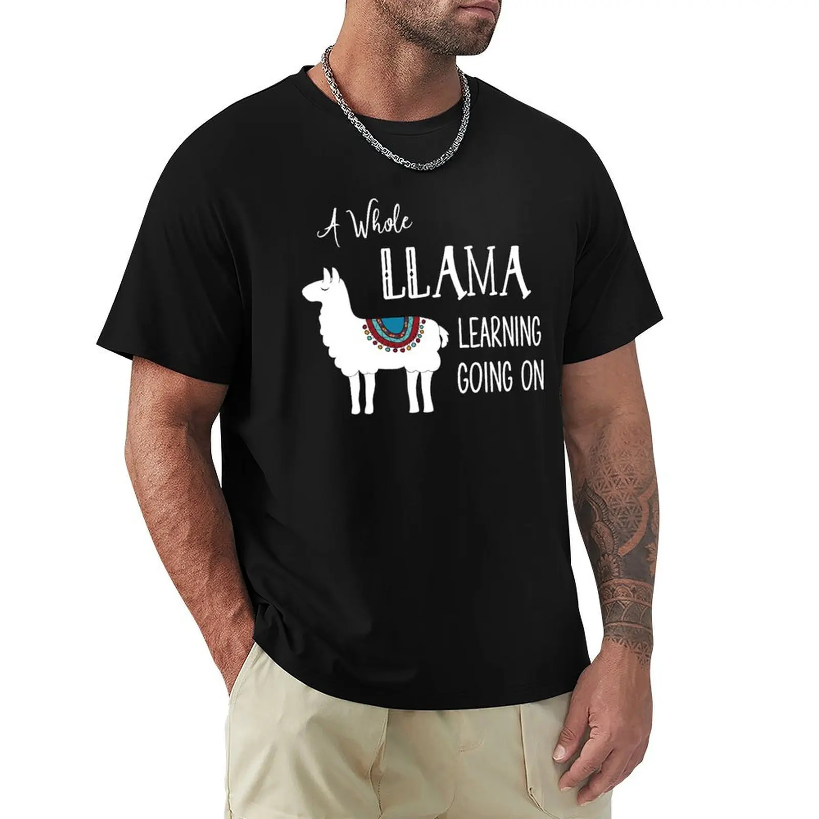 Teacher Llama Classroom Learning Going On T-Shirt Plus Size Simple Casual Top