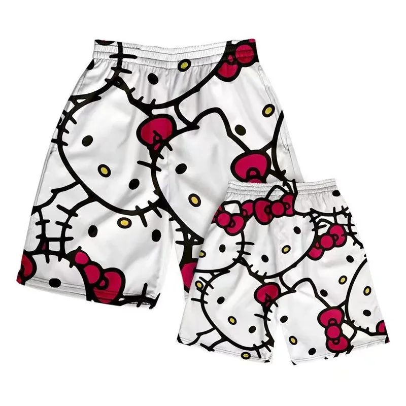 

Cute Hello Kitty Casual fashion Shorts Family Matching Summer Beachwear Quick Dry Elastic Waist Board Shorts for Kids & Adults