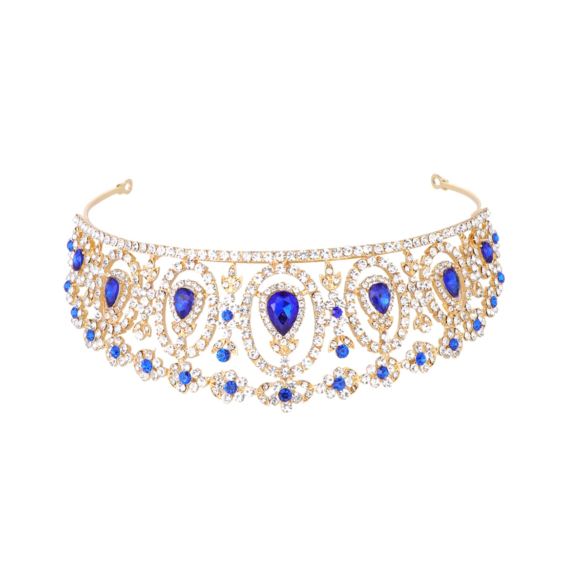 

1pc Baroque Bridal Crown Rhinestone Hair Headband Accessories Women Girls Bridesmaid Sapphire Blue Elegant Crystal Tiara Wedding