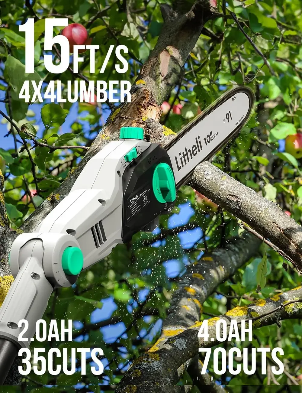 Cordless Pole Saw 10-Inch, 20V Battery-Powered Pole Saws for Tree Trimming, Tree Trimmer for Branch Cutting, Trimming, P