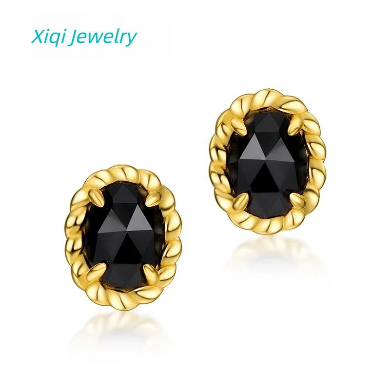 

Xiqi Jewelry S925 Silver Natural Black Agate Women's Earrings, Necklaces and Rings Set. 18K Gold, PT950 Platinum Plated Silver.