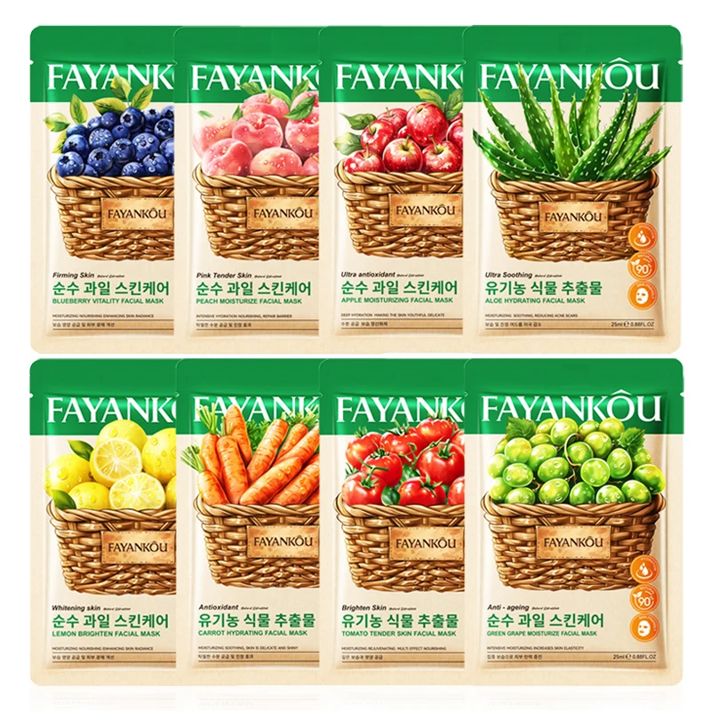 8 teile/satz FAYANKOU Obst Gesichtsmasken Feuchtigkeitsspendende Aufhellung Feuchtigkeitsspendende Anti-Aging Gesichtsmaske Koreanische Blatt Masken Hautpflege