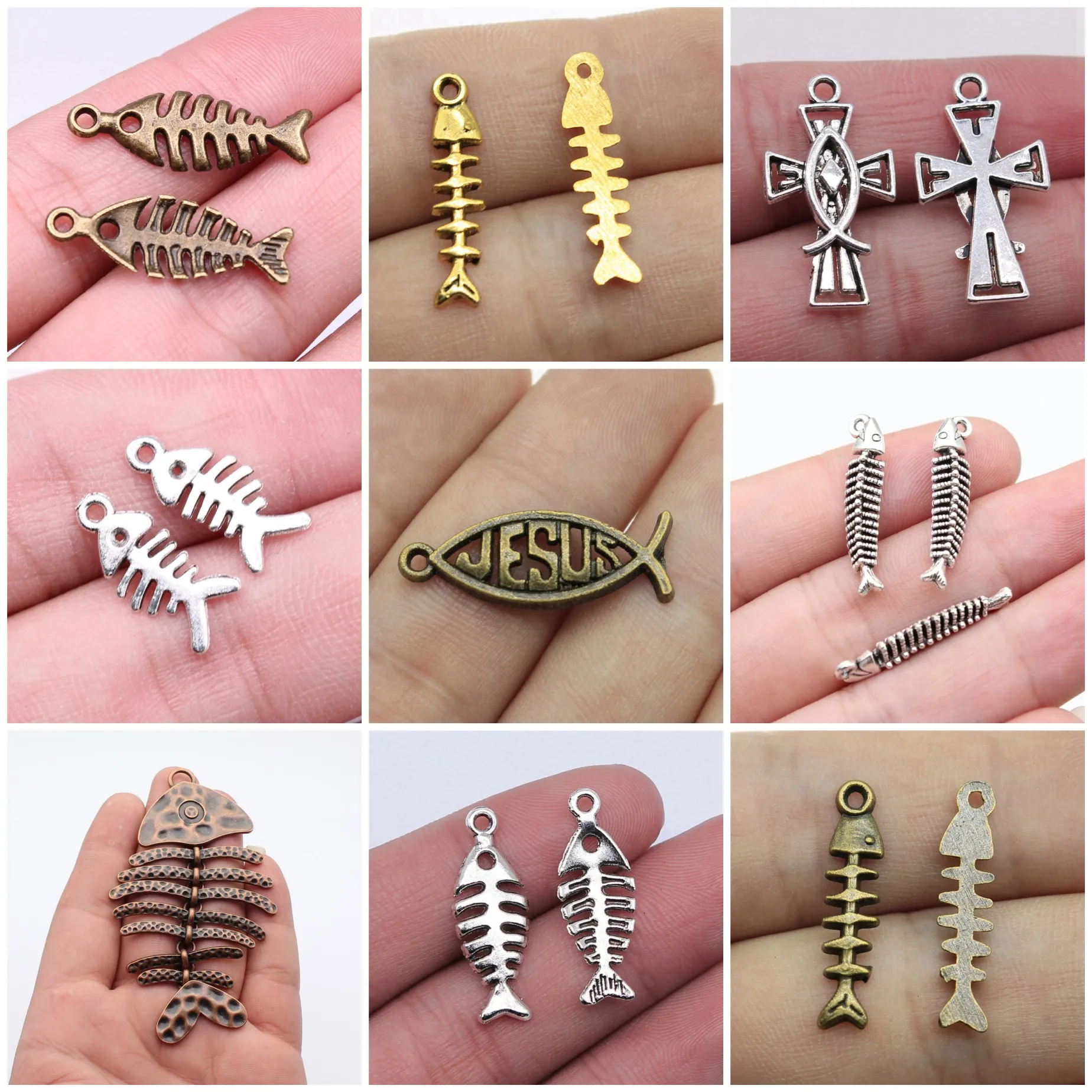 Fish Bone Symbol Religious Amulet Charms Pendant Christian For DIY Bracelet Necklace Jewelry Making Supplies