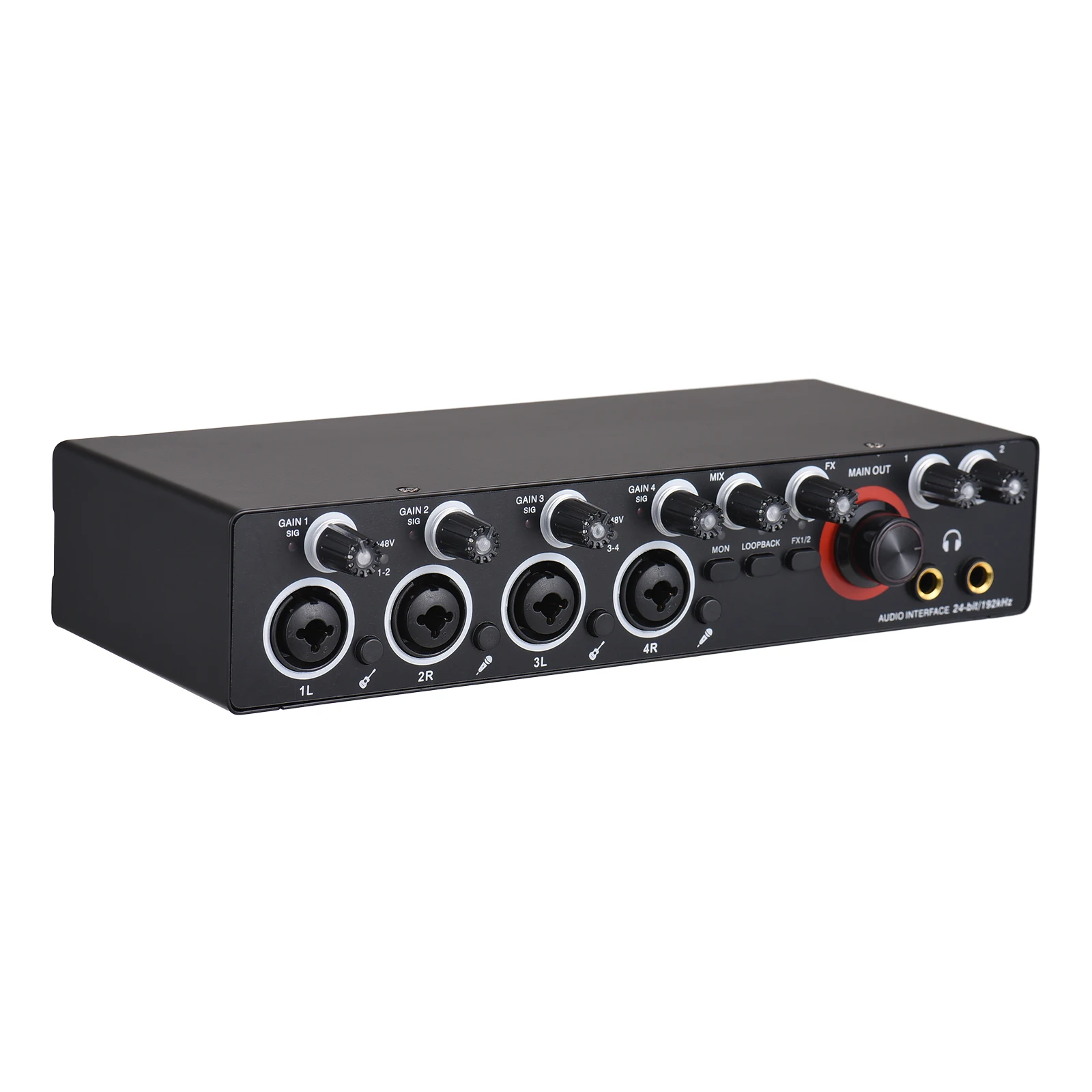 4 Channels Recording Sound Card with Driver Free Audio Interface 4-in 4-out USB Live Sound Card 24 bit/192khz 48V Phantom Power