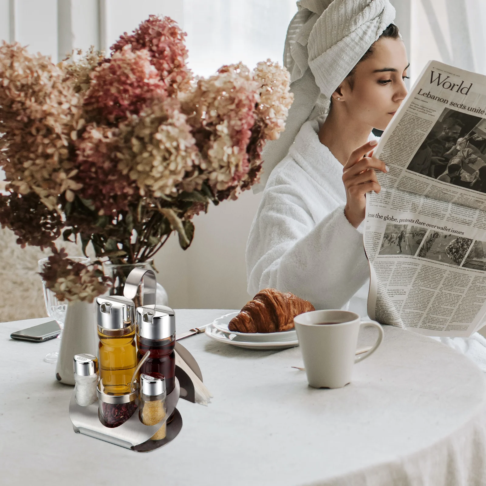 مجموعة واحدة من زجاجات التوابل المصنوعة من الفولاذ المقاوم للصدأ وزجاجات تخزين التوابل الزجاجية للمطبخ، حاوية سكر الملح سهلة التنظيف