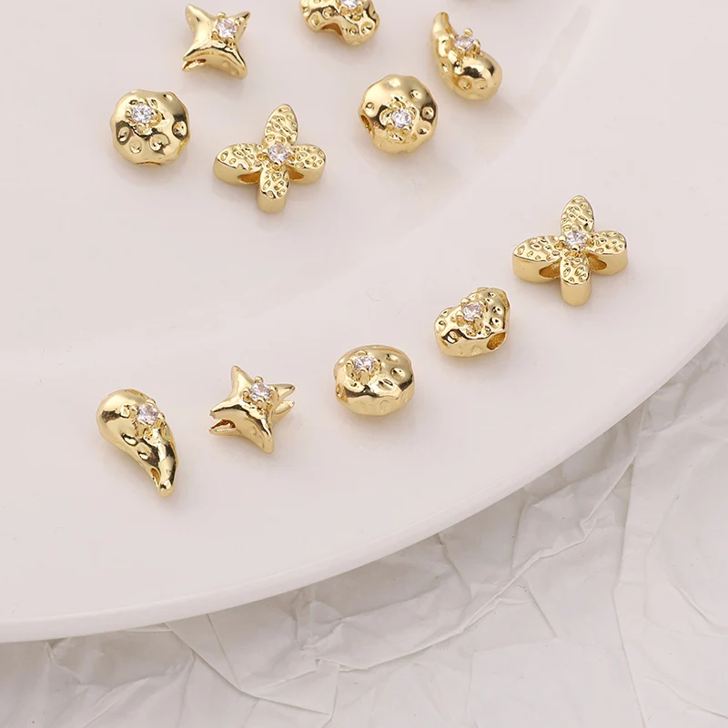 

1PC Copper Various Shapes 14K Gold Color Plated Loose Spacer Beads For Handmade DIY Jewelry Making Bracelet Accessories