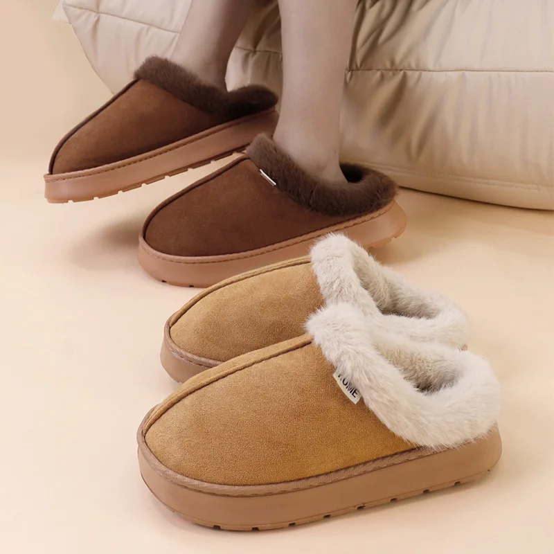 

Fluffy Men's Slippers Winter with Thick Sole for Indoor Anti-Slip and Warmth for Couples Cotton Shoes Women Plush House Slippers
