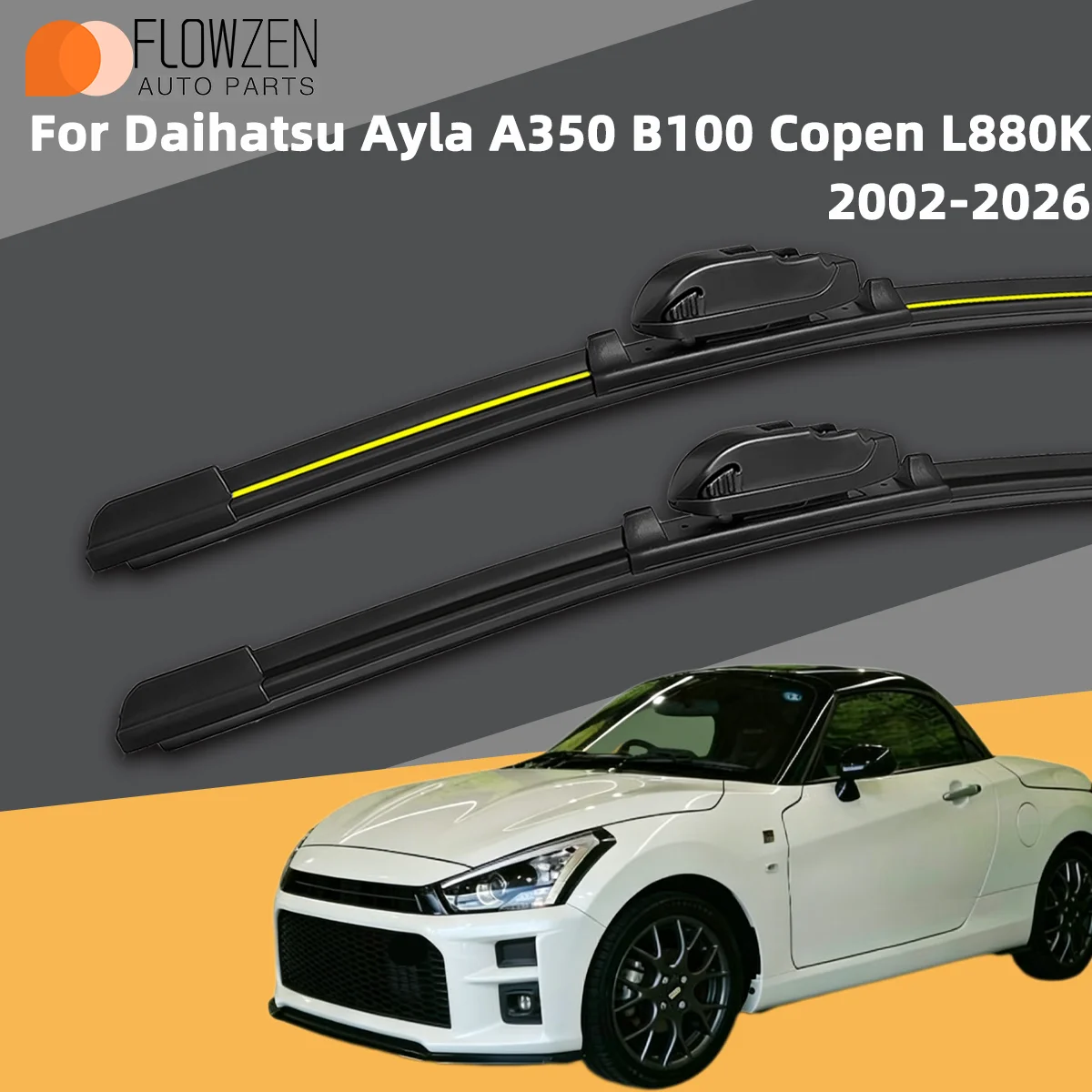 2 Stück Frontscheibenwischer passend für Daihatsu Ayla A350 B100 Copen L880K 2002-2026, Premium-Quiet, streifenfreie, langlebige Autoteile