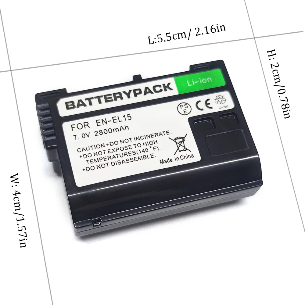 EN-EL15 ENEL15 EL15A EL15 Battery 2800mAh for Nikon 1V1, Z5, Z6, Z6 II, Z7, Z7II, D780, D850, D7500, D500, D600 Camera Batterie