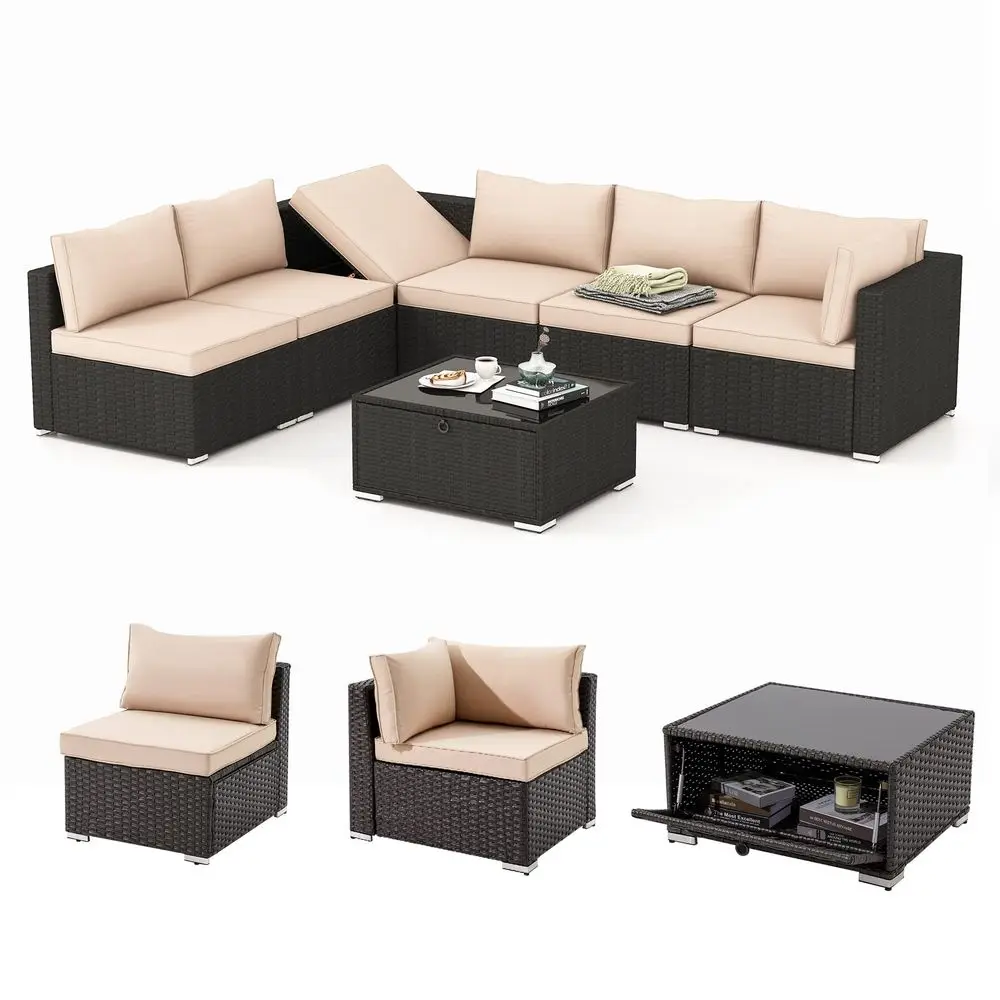 

7 Piece Patio Furniture Set with Adjustable Bracket AllWeather Wicker Conversation Set with Coffee Table for Porch Garden Backy