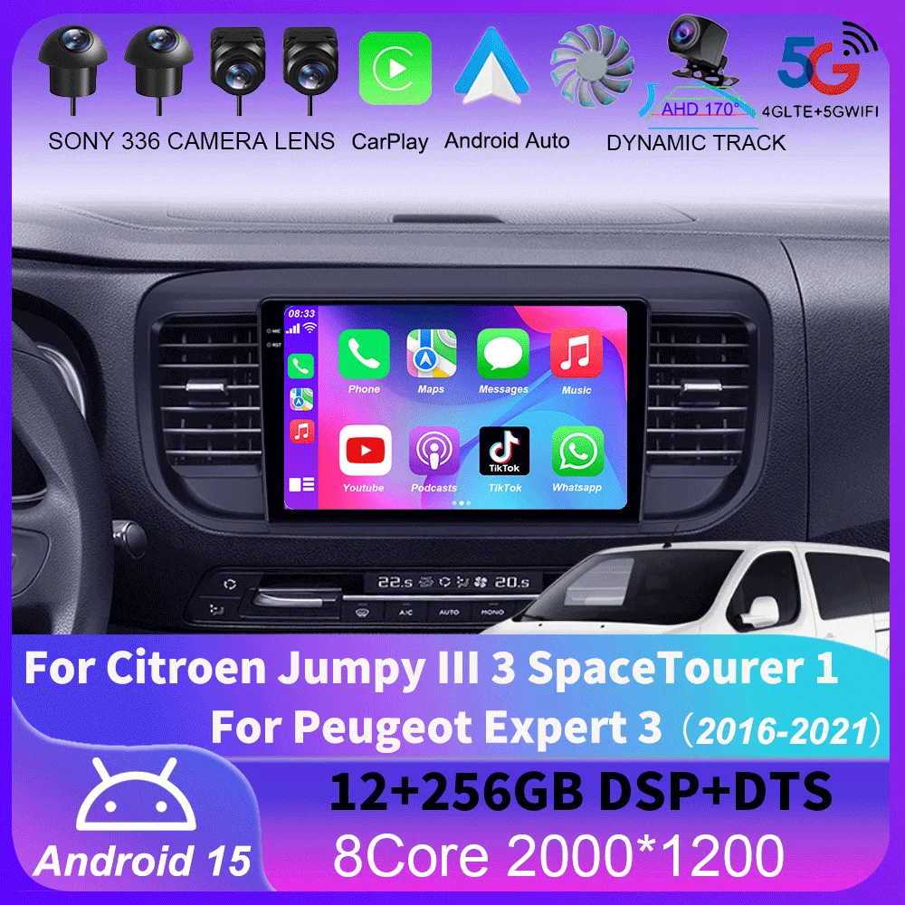 

Android 14 Carplay для Citroen Jumpy III 3 SpaceTourer 1 для Peugeot Expert 3 2016 2017 2018 - 2021 автомобильный радиоприемник, мультимедийный плеер