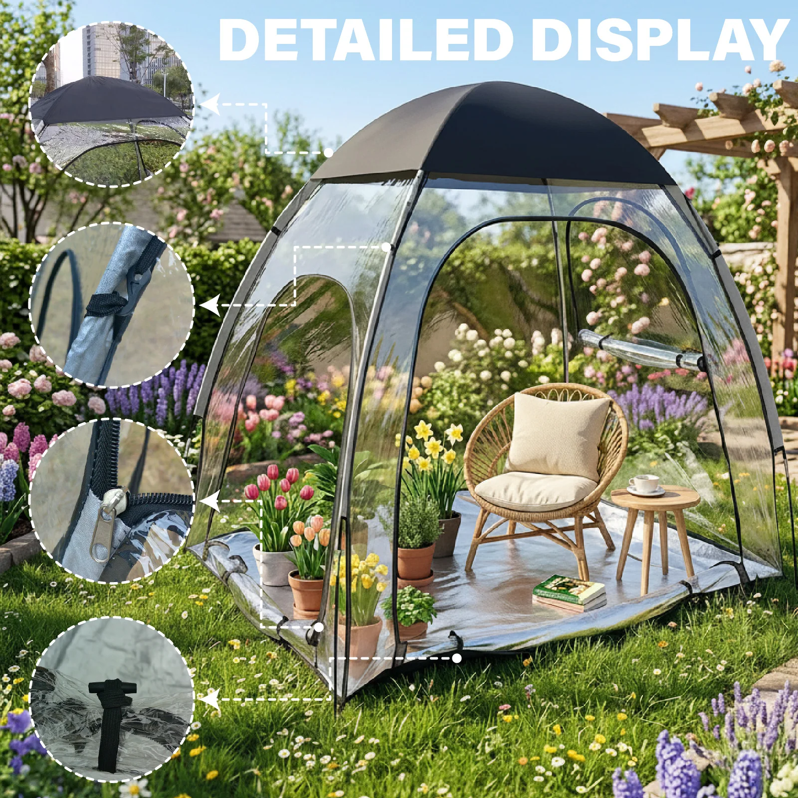 Portable Flower Tent Greenhouse Clear Transparent Shell Shade Cloth Stakes for Seedlings Plants Garden