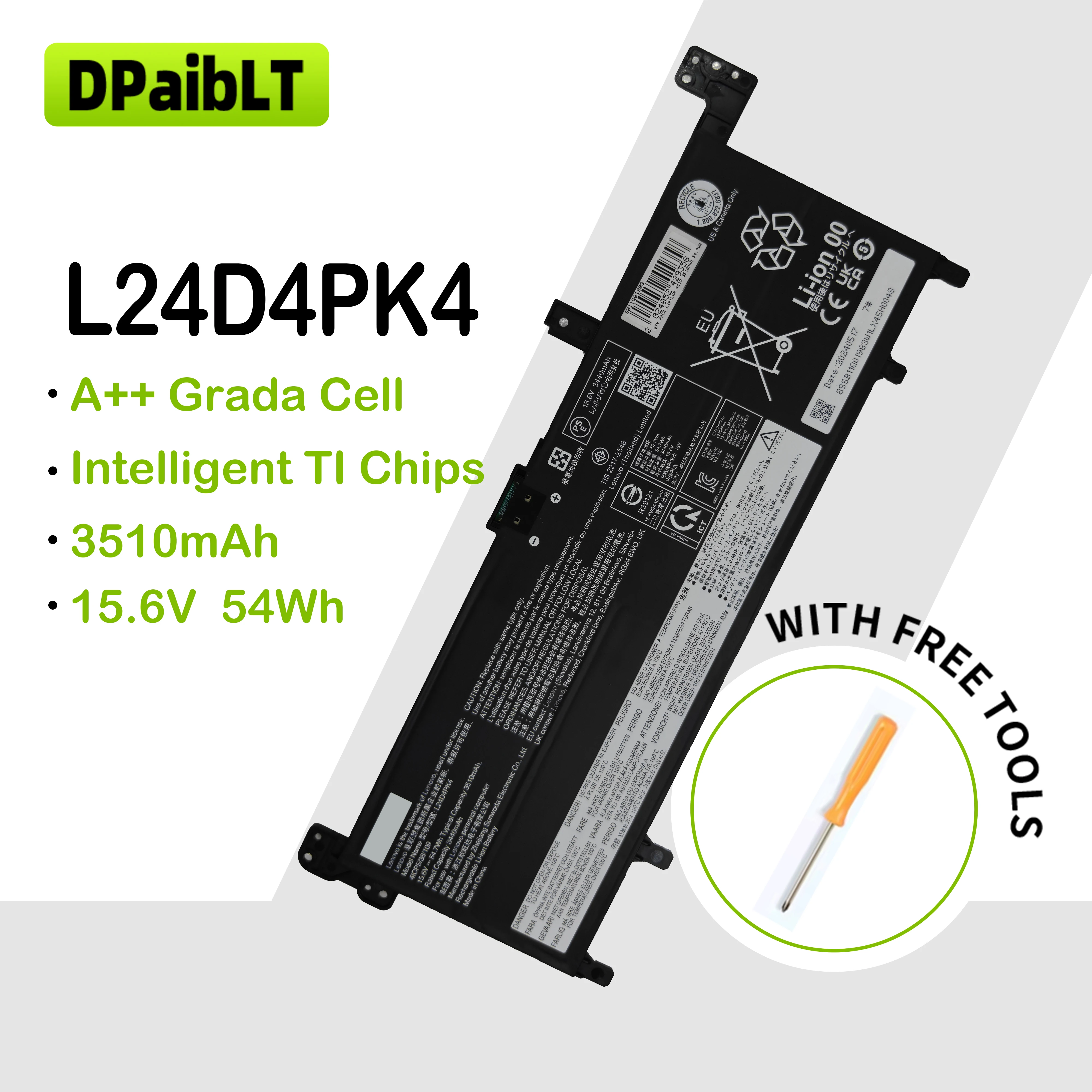 DPaibLT NEW 54Wh 15.6V 3510mAh L24D4PK4 L24M4PK4 SB11Q02052 LAPTOP BATTERY For Lenovo IdeaPad Slim 5 13ARP10 15ARP10 Series
