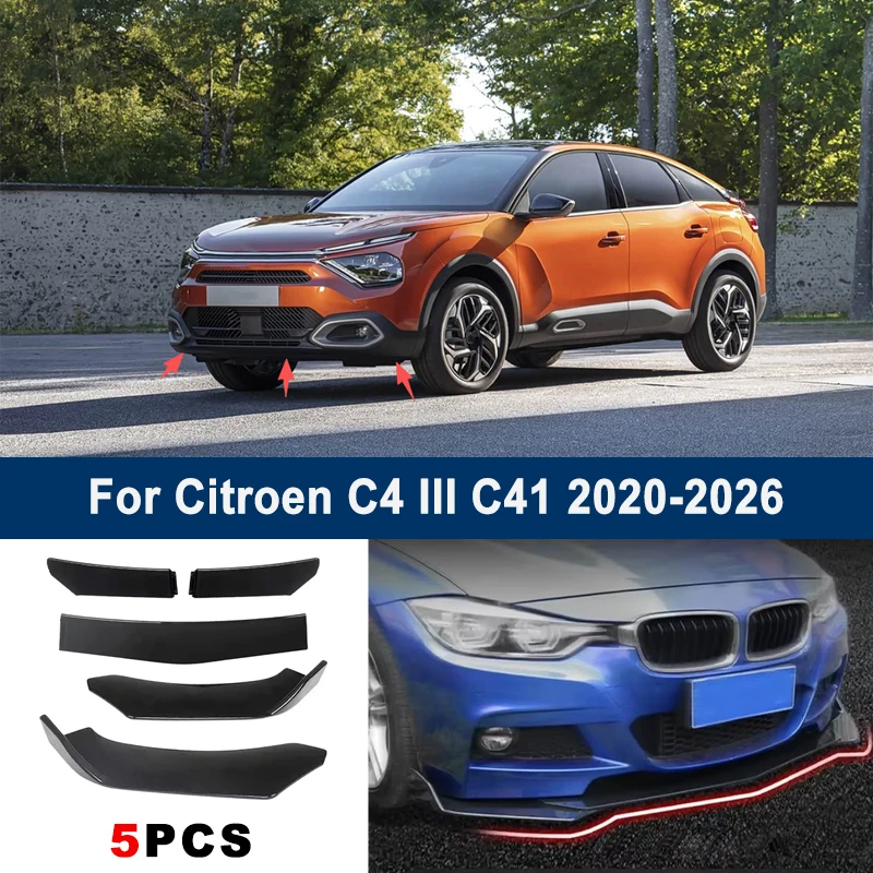 For Citroen C4 III C41 2020-2026 model, adjustable 5PCS front bumper lip spoiler protection decorative kit, car body kit