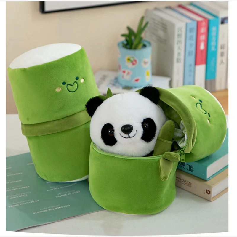 25CM Cute Animal National Treasure Giant Panda Doll Plush Toy Bamboo Shoot Bucket Storage Cute Panda Doll Children Pillow Toy