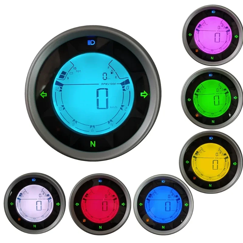 

Factory Direct Supply Great Price Universal Meter LCD Digital Speedometer Odometer Parts 7-color Backlight adjustable